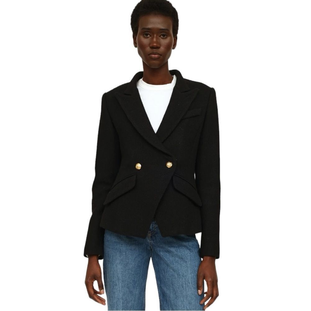 Smythe Black Double-Breasted Wool Blazer with Gold Buttons